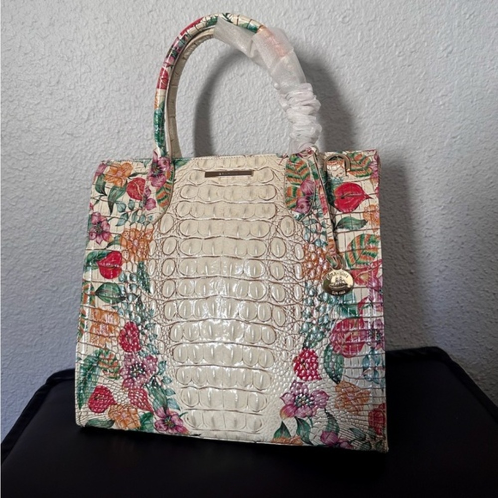NWT BRAHMIN CAROLINE SATCHEL CROC-EMBOSSED LEATHER SHOULDER BAG FLORAL PRINT‎ - Picture 8 of 15